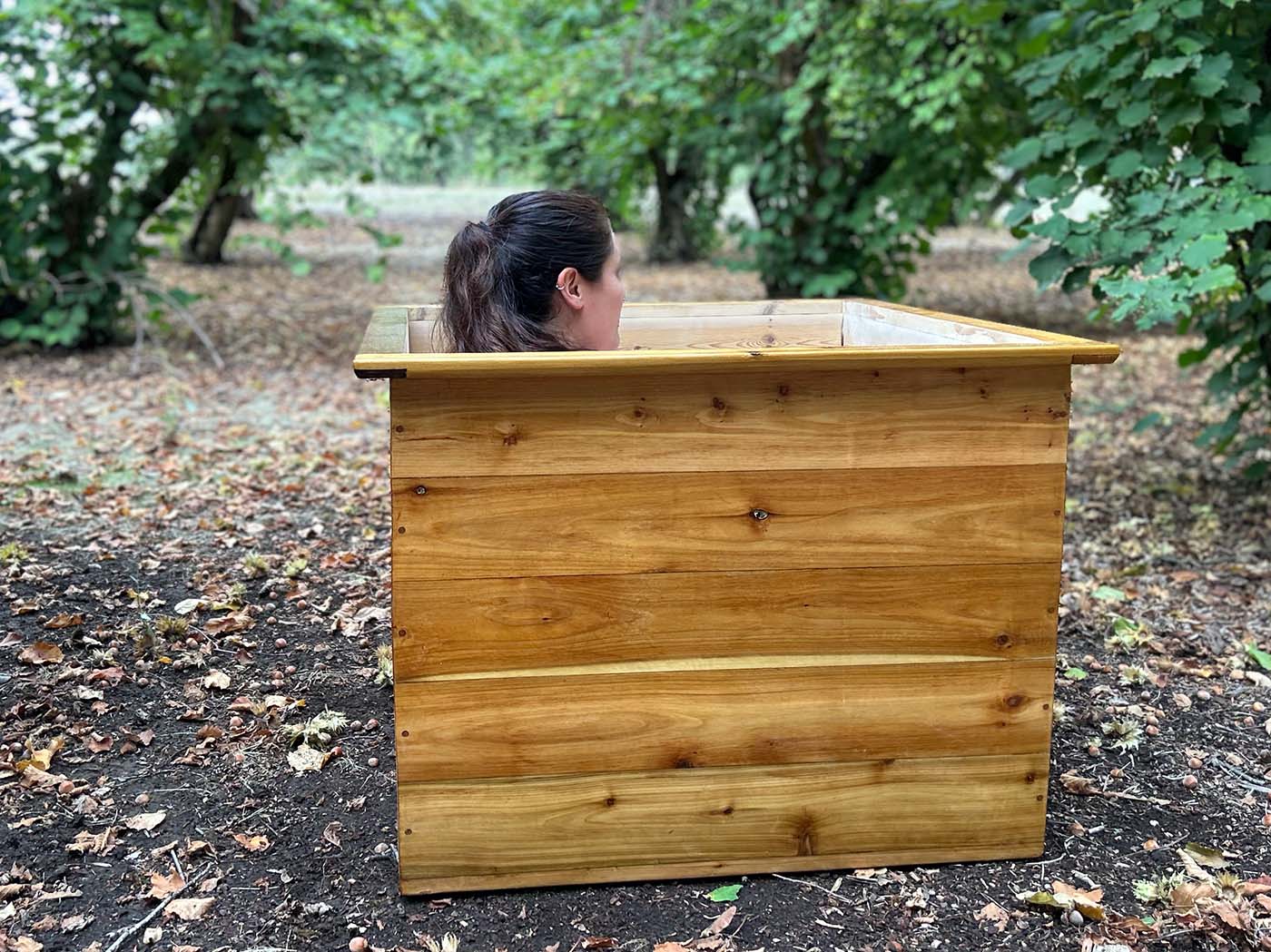 Cedar cold plunge soaking tub