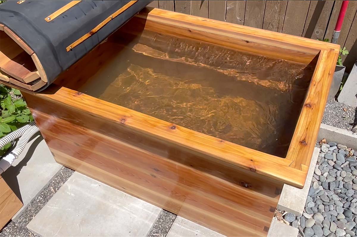 Cedar hot tub with natural finish