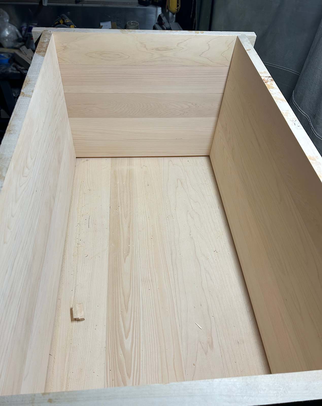 Port Orford cedar ofuro during dry fit in construction