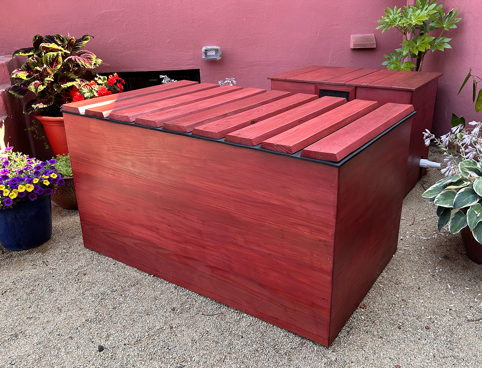Redwood hot tub stained finish